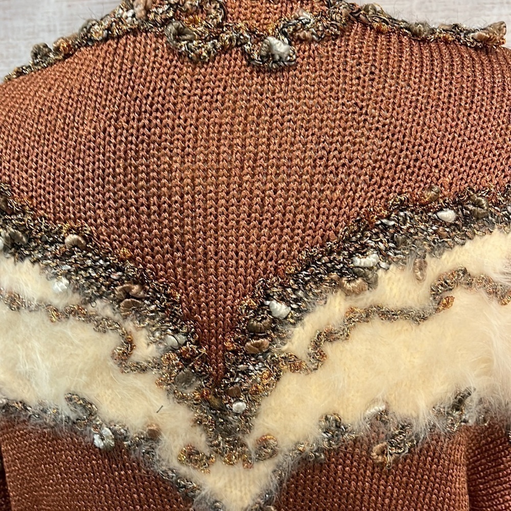 Vintage Sweater Retro 1980’s Faux Fur Metallic Ferran-Miesse Size Large - Picture 7 of 9